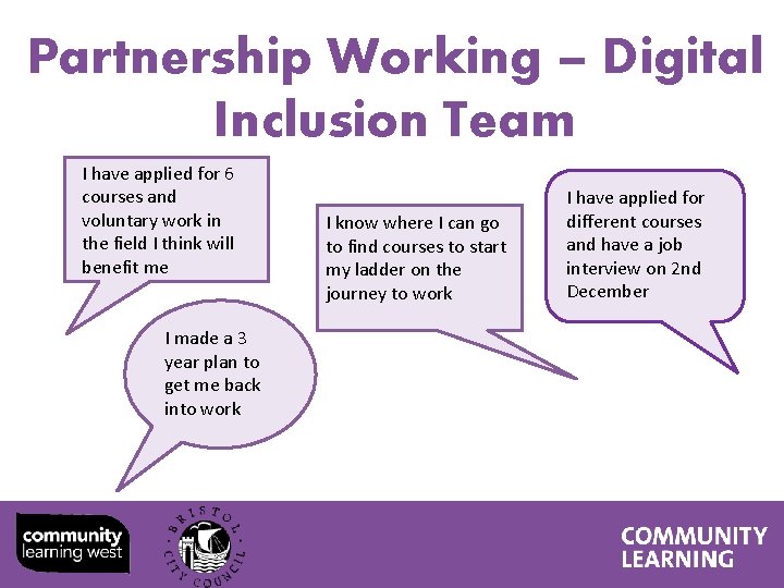 Partnership Working – Digital Inclusion Team I have applied for 6 courses and voluntary