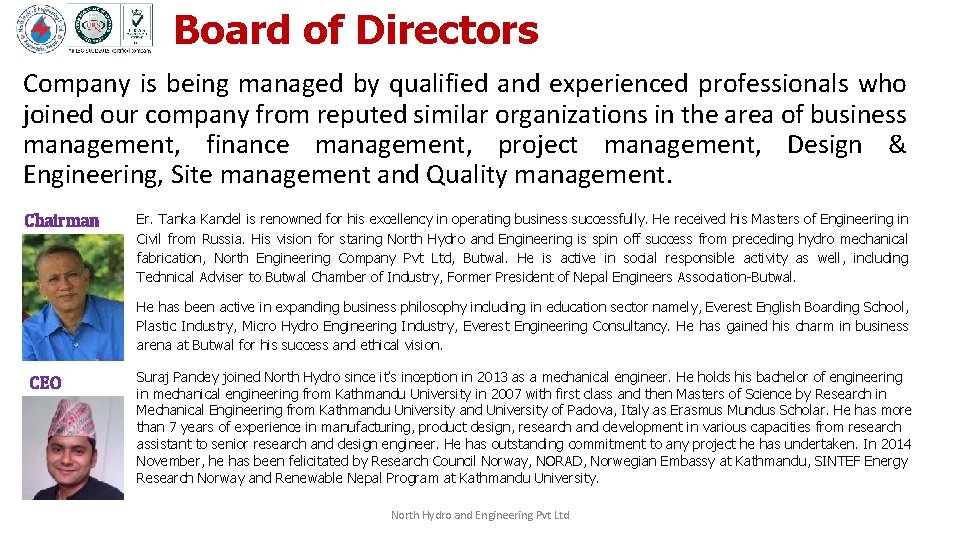 Board of Directors Company is being managed by qualified and experienced professionals who joined