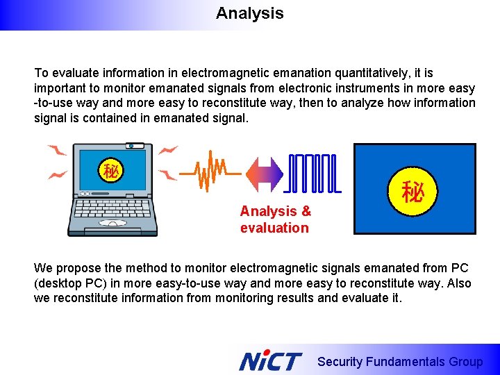 Analysis To evaluate information in electromagnetic emanation quantitatively, it is important to monitor emanated