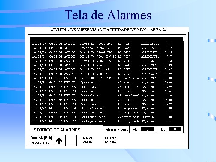 Tela de Alarmes 