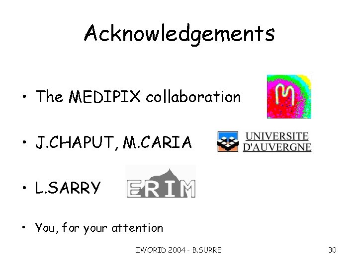 Acknowledgements • The MEDIPIX collaboration • J. CHAPUT, M. CARIA • L. SARRY •