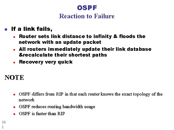 OSPF Reaction to Failure n If a link fails, n n n Router sets OSPF Reaction to Failure n If a link fails, n n n Router sets
