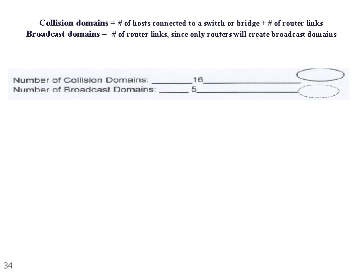 Collision domains = # of hosts connected to a switch or bridge + # Collision domains = # of hosts connected to a switch or bridge + #