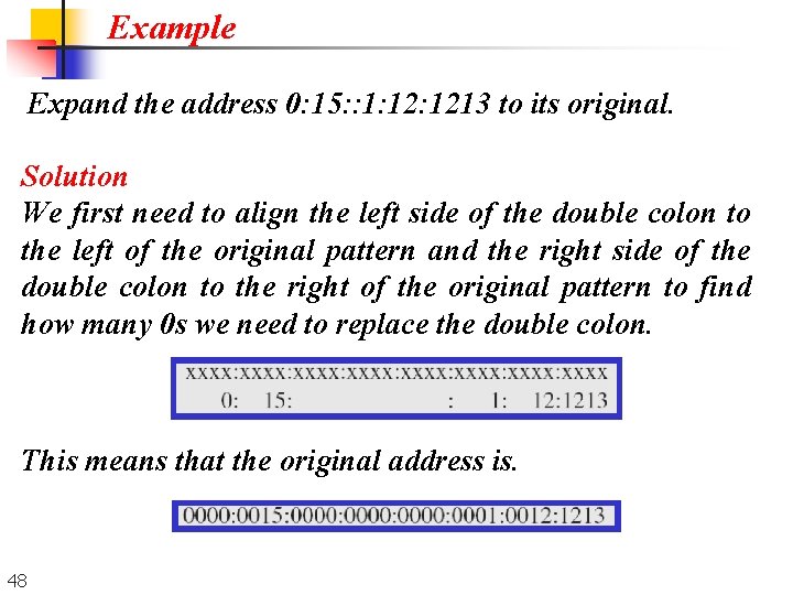 Example Expand the address 0: 15: : 1: 1213 to its original. Solution We Example Expand the address 0: 15: : 1: 1213 to its original. Solution We