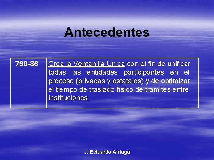 Antecedentes 790 -86 Crea la Ventanilla Única con el fin de unificar todas las