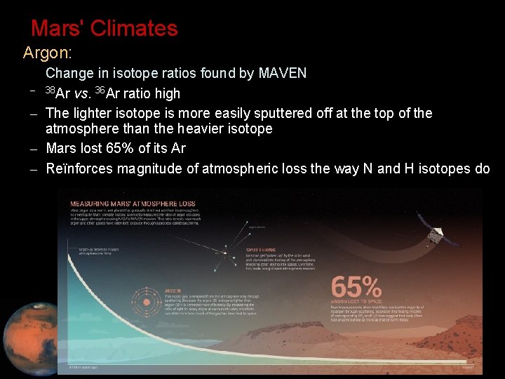 Mars' Climates • Argon: – Change in isotope ratios found by MAVEN – 38