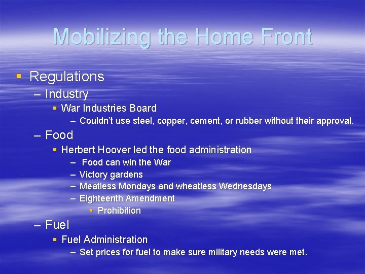 Mobilizing the Home Front § Regulations – Industry § War Industries Board – Couldn’t Mobilizing the Home Front § Regulations – Industry § War Industries Board – Couldn’t