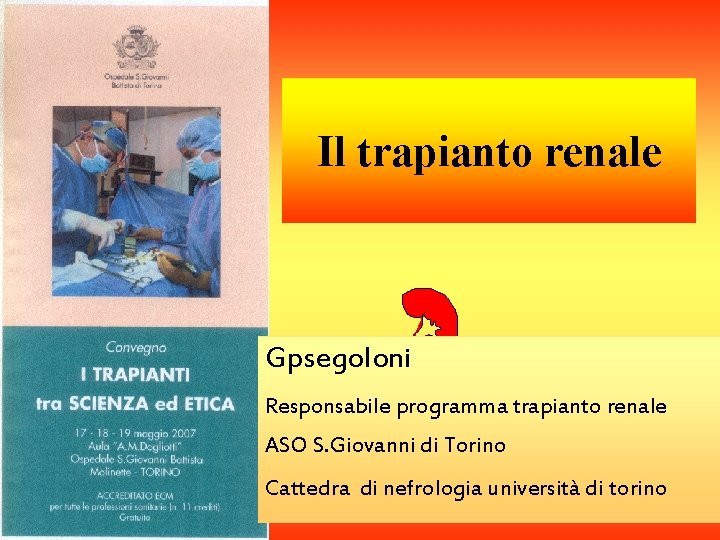 Il trapianto renale Gpsegoloni Responsabile programma trapianto renale ASO S. Giovanni di Torino Cattedra