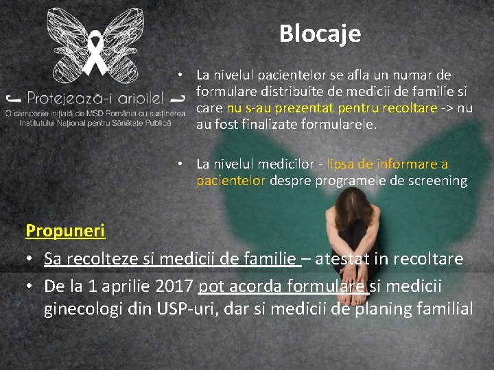 Blocaje • La nivelul pacientelor se afla un numar de formulare distribuite de medicii