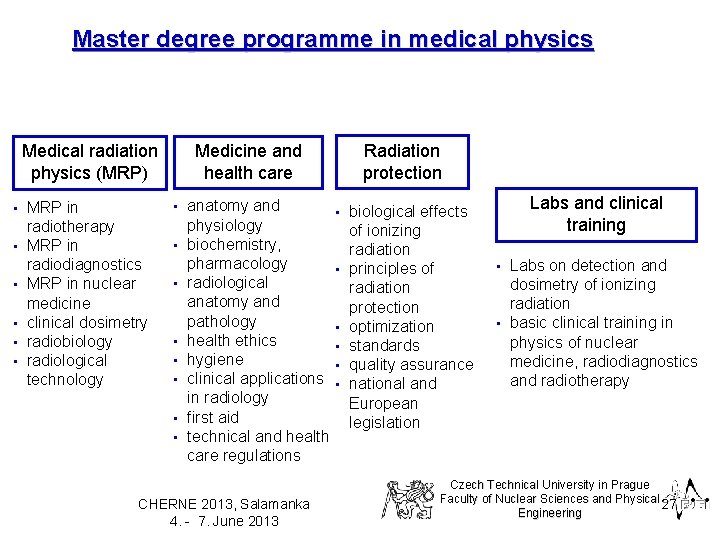 Master degree programme in medical physics • • • MRP in radiotherapy MRP in