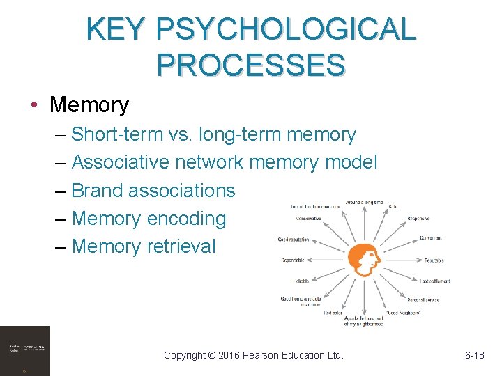 KEY PSYCHOLOGICAL PROCESSES • Memory – Short-term vs. long-term memory – Associative network memory