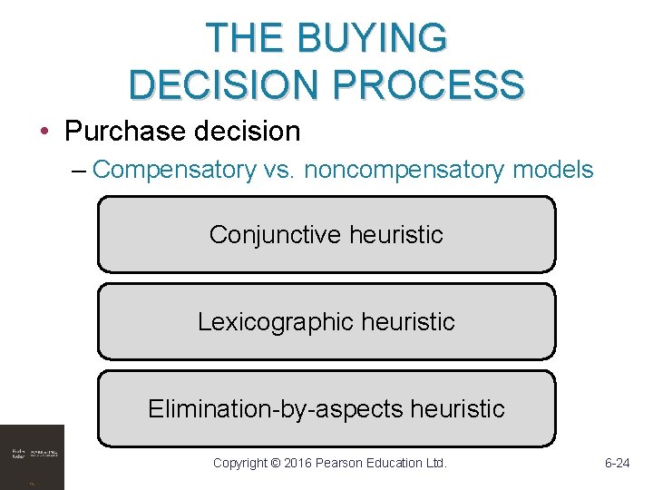 THE BUYING DECISION PROCESS • Purchase decision – Compensatory vs. noncompensatory models Conjunctive heuristic