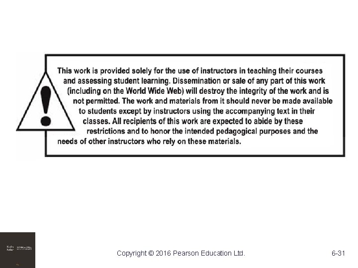 Copyright © 2016 Pearson Education Ltd. 6 -31 