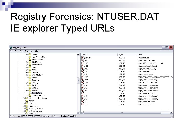 Registry Forensics: NTUSER. DAT IE explorer Typed URLs 