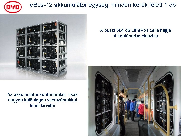 e. Bus-12 akkumulátor egység, minden kerék felett 1 db A buszt 504 db Li.
