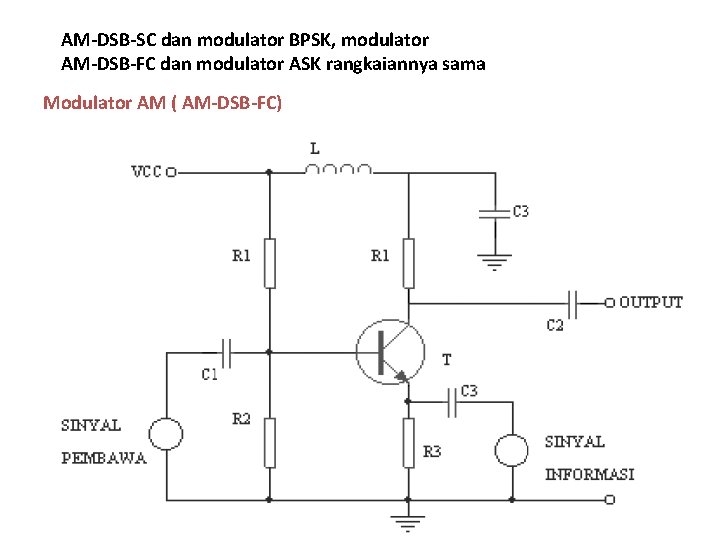 AM-DSB-SC dan modulator BPSK, modulator AM-DSB-FC dan modulator ASK rangkaiannya sama Modulator AM (