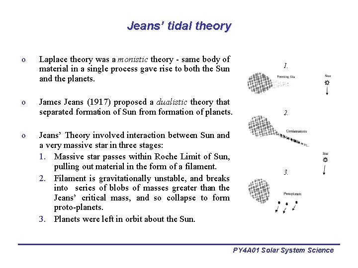 Jeans’ tidal theory o Laplace theory was a monistic theory - same body of