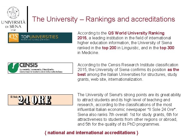 The University – Rankings and accreditations According to the QS World University Ranking 2015,