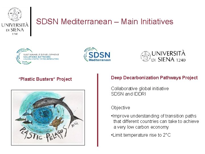 SDSN Mediterranean – Main Initiatives “Plastic Busters” Project Deep Decarbonization Pathways Project Collaborative global