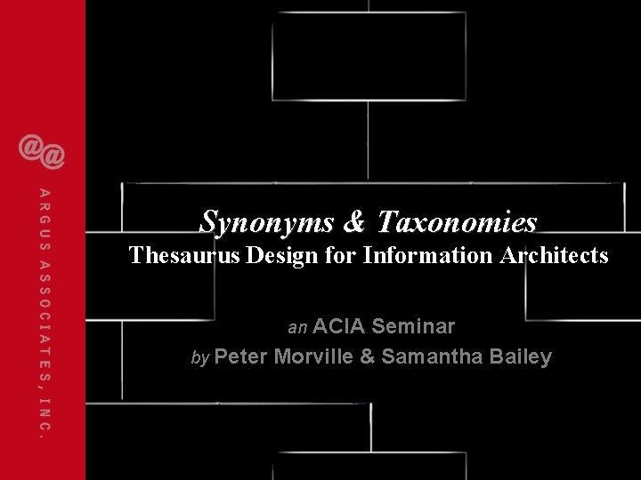 Synonyms & Taxonomies Thesaurus Design for Information Architects ACIA Seminar by Peter Morville &