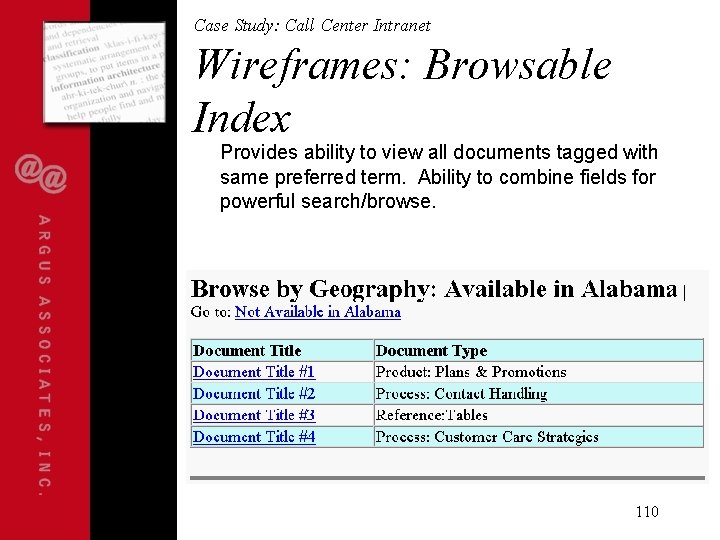 Case Study: Call Center Intranet Wireframes: Browsable Index Provides ability to view all documents