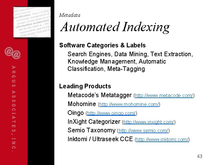 Metadata Automated Indexing Software Categories & Labels Search Engines, Data Mining, Text Extraction, Knowledge