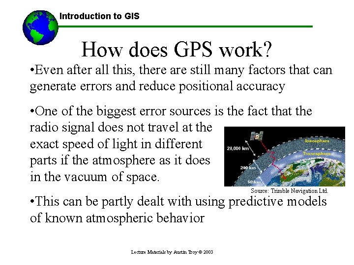 Introduction to GIS How does GPS work? • Even after all this, there are