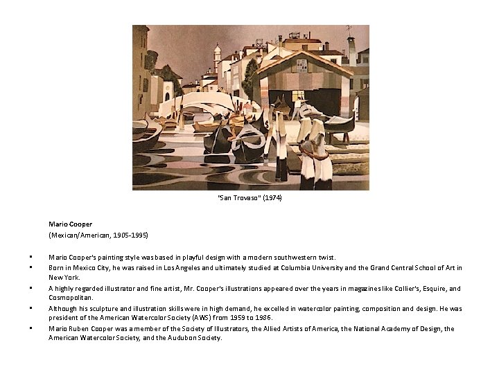 "San Trovaso" (1974) Mario Cooper (Mexican/American, 1905 -1995) • • • Mario Cooper's painting