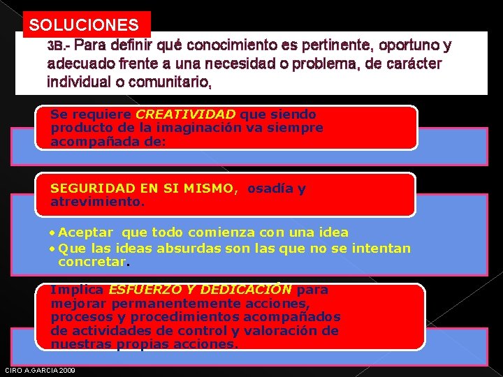 SOLUCIONES 3 B. - Para definir qué conocimiento es pertinente, oportuno y adecuado frente