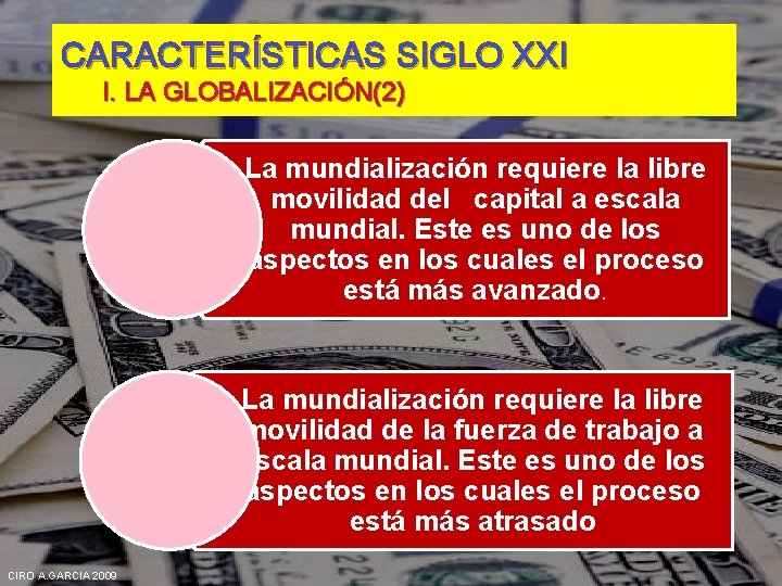 CARACTERÍSTICAS SIGLO XXI I. LA GLOBALIZACIÓN(2) La mundialización requiere la libre movilidad del capital