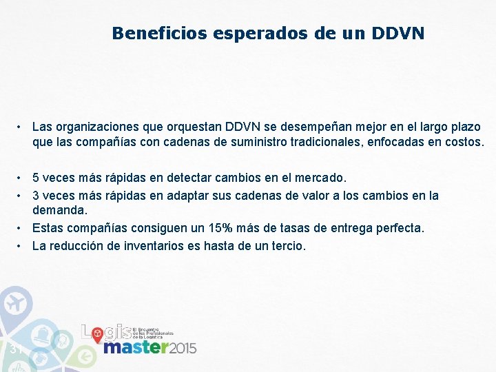Beneficios esperados de un DDVN • Las organizaciones que orquestan DDVN se desempeñan mejor Beneficios esperados de un DDVN • Las organizaciones que orquestan DDVN se desempeñan mejor