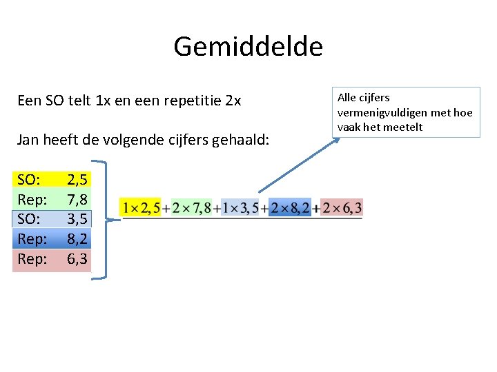 Gemiddelde Een SO telt 1 x en een repetitie 2 x Jan heeft de