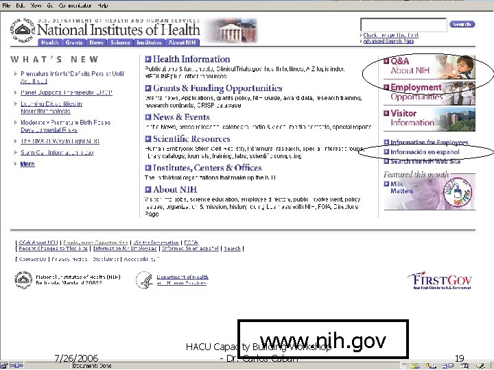 7/26/2006 www. nih. gov HACU Capacity Building Workshop - Dr. Carlos Caban 19 