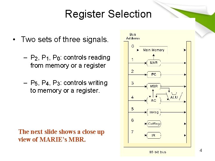 Register Selection • Two sets of three signals. – P 2, P 1, P Register Selection • Two sets of three signals. – P 2, P 1, P