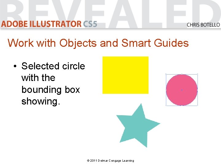 Work with Objects and Smart Guides • Selected circle with the bounding box showing.