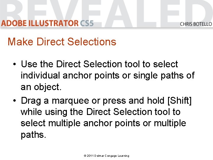 Make Direct Selections • Use the Direct Selection tool to select individual anchor points