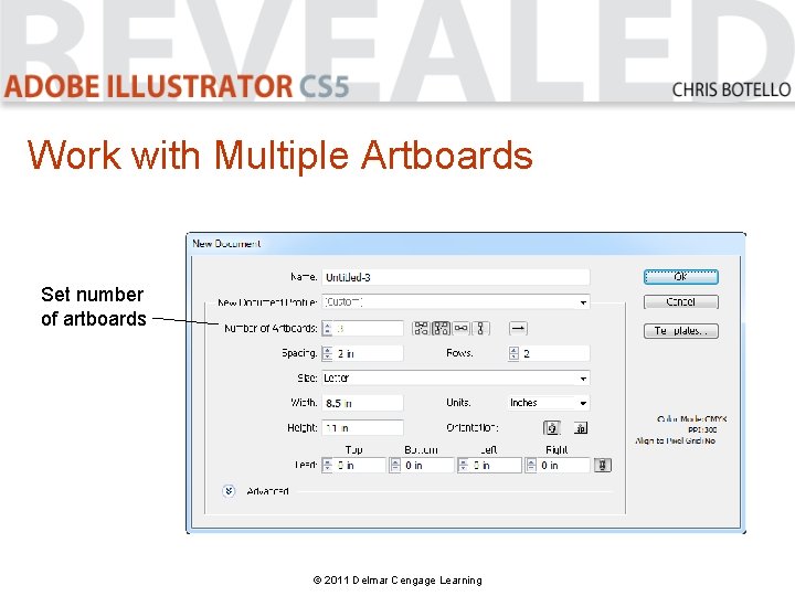 Work with Multiple Artboards Set number of artboards © 2011 Delmar Cengage Learning 