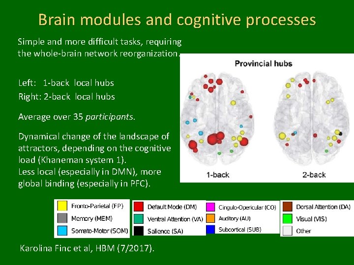 Brain modules and cognitive processes Simple and more difficult tasks, requiring the whole-brain network