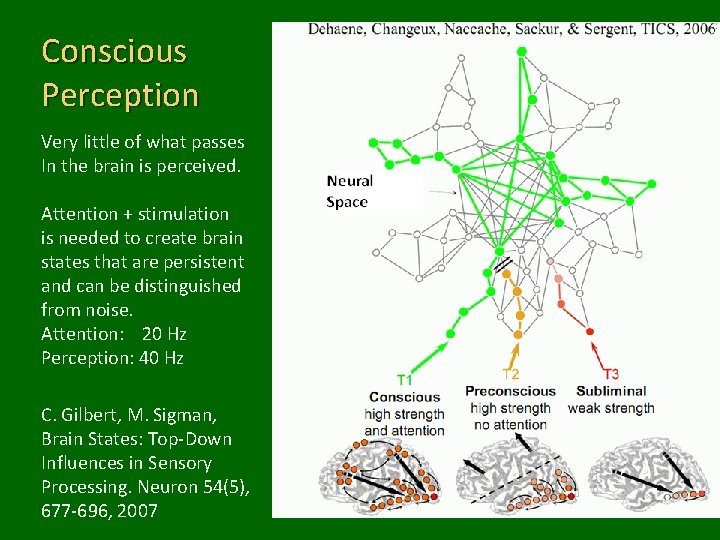 Conscious Perception Very little of what passes In the brain is perceived. Attention +