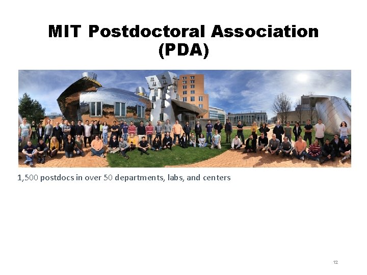 MIT Postdoctoral Association (PDA) 1, 500 postdocs in over 50 departments, labs, and centers