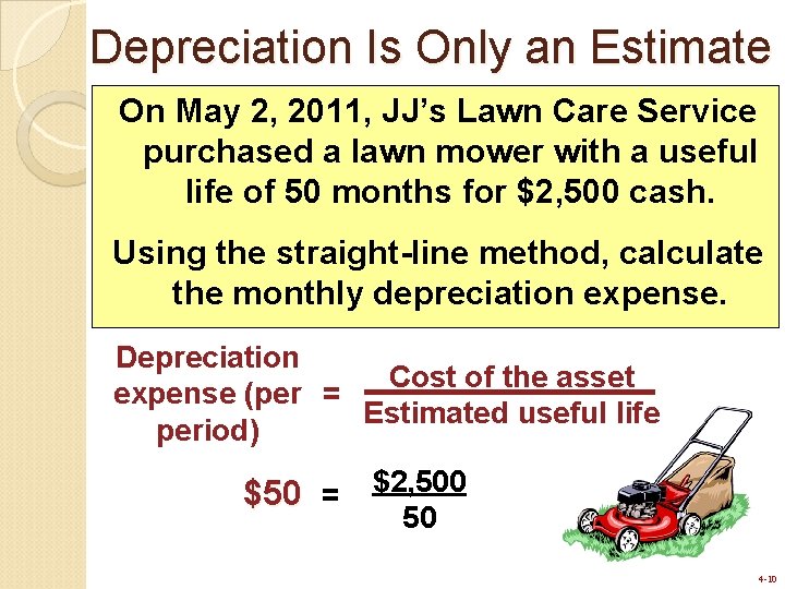 Depreciation Is Only an Estimate On May 2, 2011, JJ’s Lawn Care Service purchased Depreciation Is Only an Estimate On May 2, 2011, JJ’s Lawn Care Service purchased