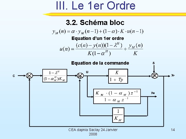 III. Le 1 er Ordre 3. 2. Schéma bloc Equation d’un 1 er ordre