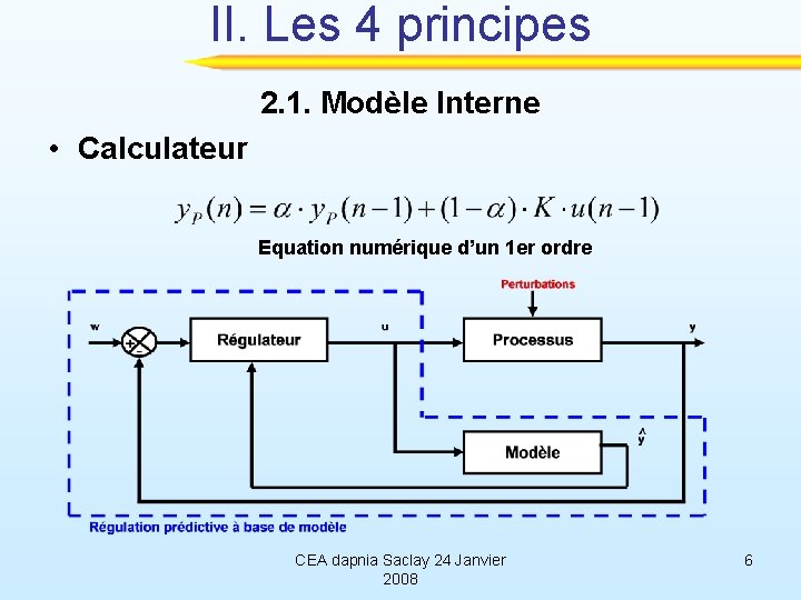 II. Les 4 principes 2. 1. Modèle Interne • Calculateur Equation numérique d’un 1
