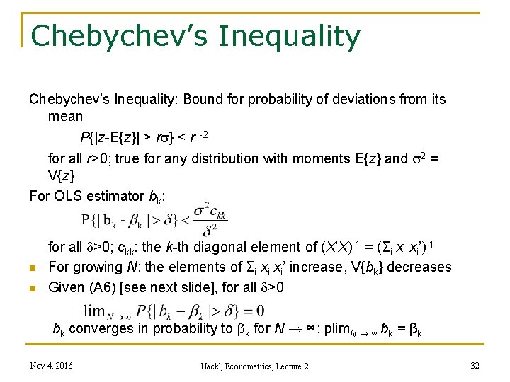 Chebychev’s Inequality: Bound for probability of deviations from its mean P{|z-E{z}| > rs} <