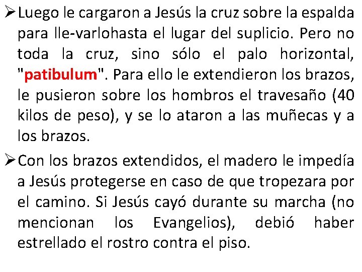 ØLuego le cargaron a Jesús la cruz sobre la espalda para lle varlo hasta