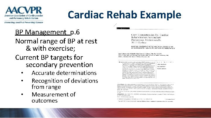 Cardiac Rehab Example BP Management p. 6 Normal range of BP at rest &