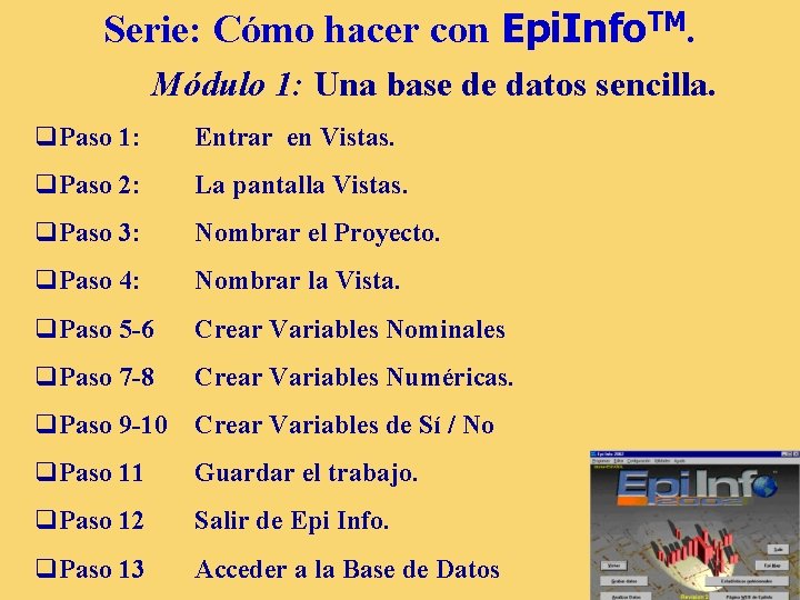 Serie: Cómo hacer con Epi. Info. TM. Módulo 1: Una base de datos sencilla.