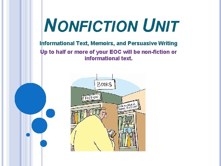 NONFICTION UNIT Informational Text, Memoirs, and Persuasive Writing Up to half or more of