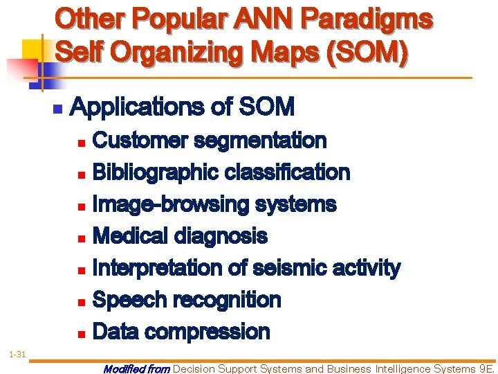 Other Popular ANN Paradigms Self Organizing Maps (SOM) n Applications of SOM Customer segmentation