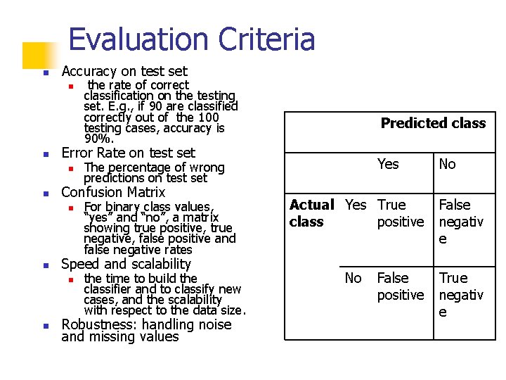 Evaluation Criteria n Accuracy on test set n n n For binary class values, Evaluation Criteria n Accuracy on test set n n n For binary class values,